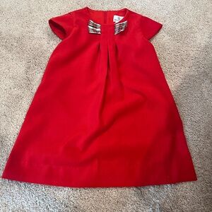 Florence Eiseman Red   Velvet Dress with Plaid Bow  Accent and Pleat